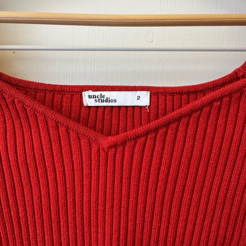 Red Ribbed Long Sleeve Top - Picture 2 of 5